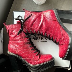 Guess Red Croc Lace-Up Boots